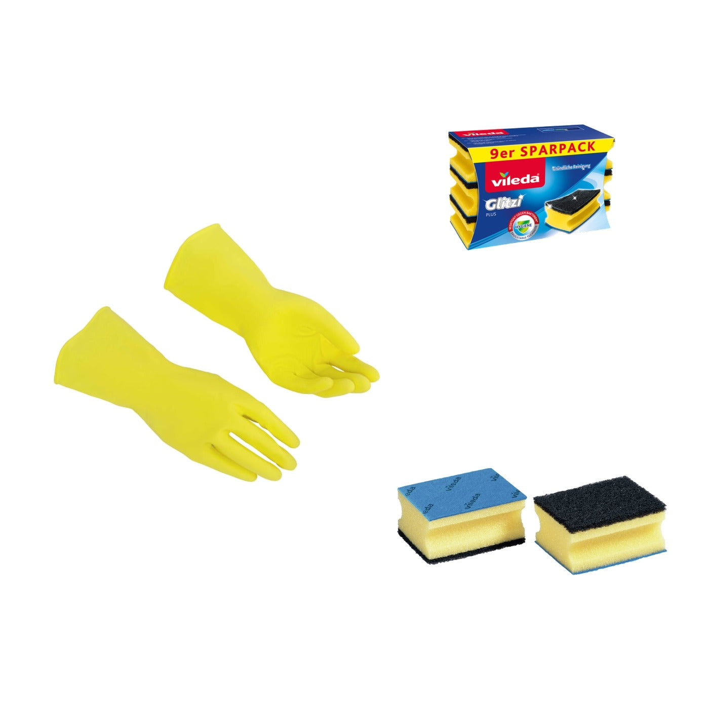 Vileda Bad-Reinigungsset – 4-teiliges Bundle mit Handschuhen und Glitzi-Schwämmen